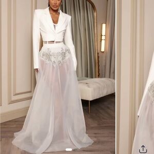 Fashion Nova White Strapless Dress with Silver Accents